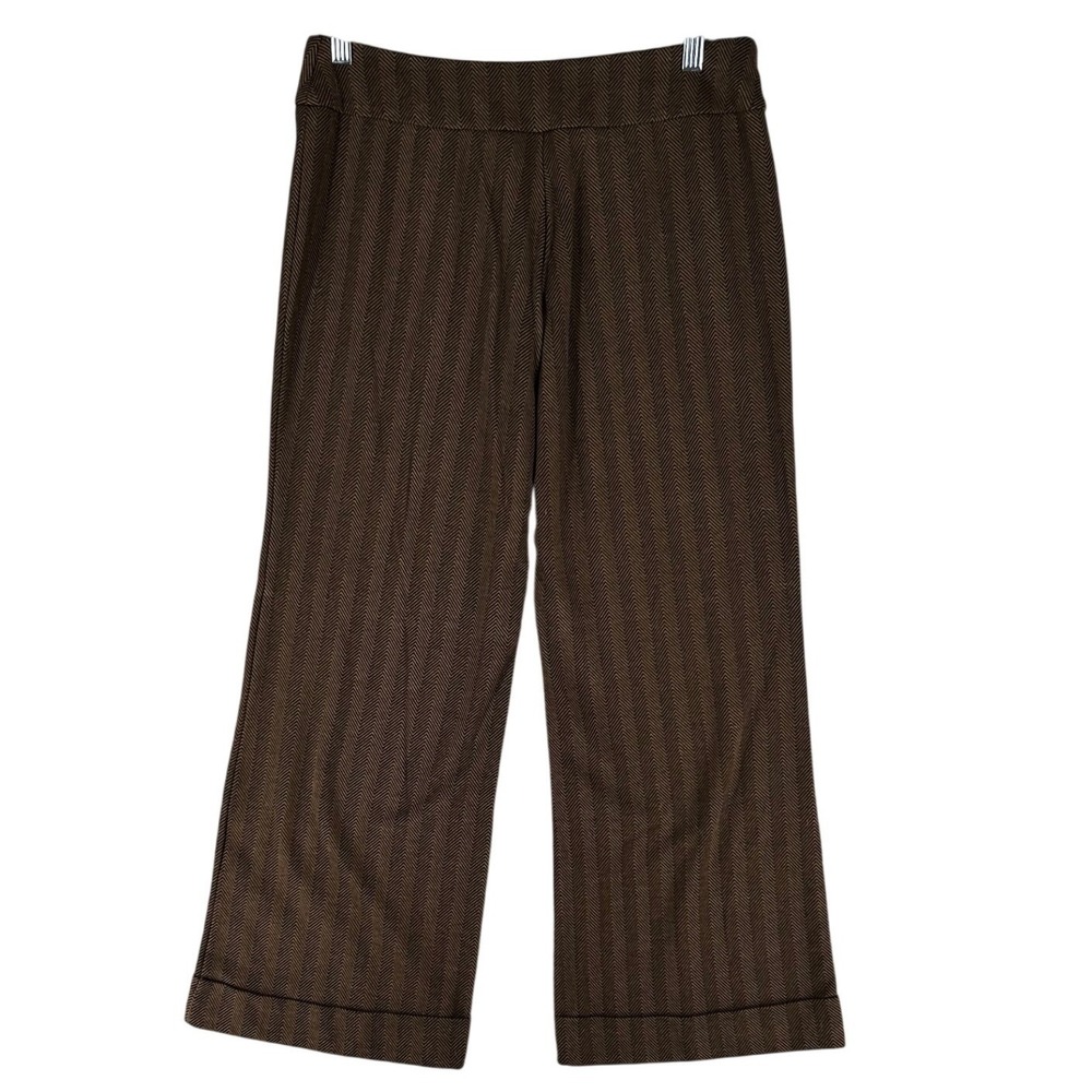 New York & Company Stretch Brown Vertical Stripe Career Pant Ankle Cuff Size MP